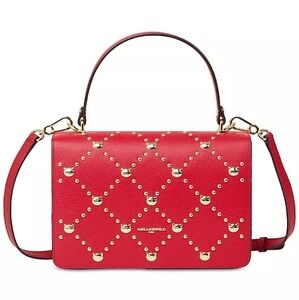 NEW Karl Lagerfeld he Simone Studded Leather SMALL Crossbody BAG IN CRIMSON RED